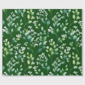 Aquarell Grün Blatt Weiß Blumenmuster Geschenkpapier (Flach)