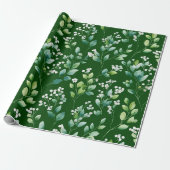 Aquarell Grün Blatt Weiß Blumenmuster Geschenkpapier (Ungerollt)