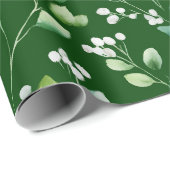 Aquarell Grün Blatt Weiß Blumenmuster Geschenkpapier (Rolleneckpunkt)