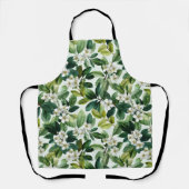 Aquarell Grün Blatt Weiß Blumenmuster Schürze (Vorderseite)