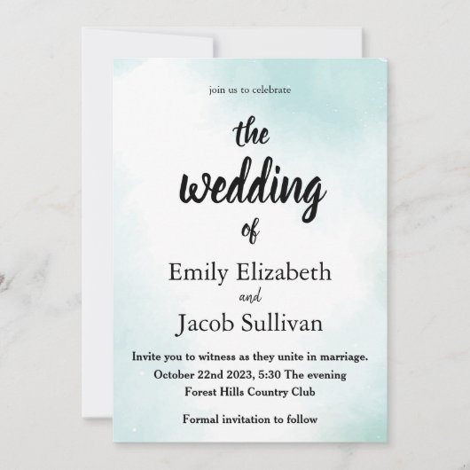 Aquarell Grün die Hochzeit der Einladung (Vorderseite)