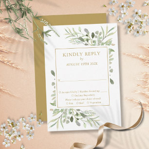 Aquarell Grün Elegant Gold Hochzeit RSVP Karte