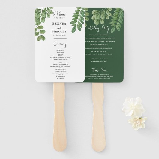 Aquarell-Grün Emerald-Grün Hochzeitsprogramm Fächer (Vorne und Hinten)