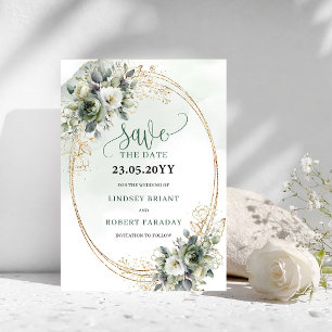 Aquarell-Grün-Gold-Botanik-Heiratsankündigung Save The Date