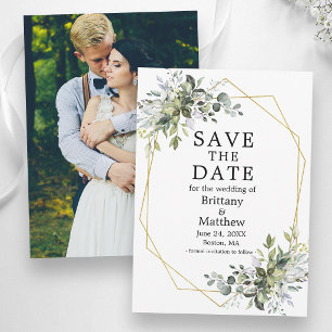 Aquarell Grün Gold Geometrischer Rahmen Foto Save The Date