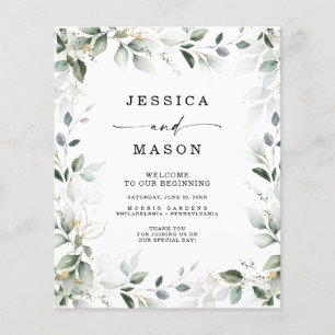 Aquarell-Grün-Gold-Hochzeitsprogramm Budget Flyer