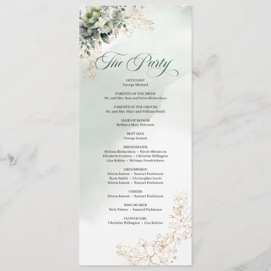Aquarell-Grün-Gold-Hochzeitsprogramm Programm (Rückseite)