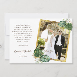 Aquarell Grün & Gold Monstera Blätter Hochzeit Dankeskarte