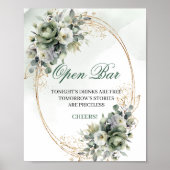 Aquarell-Grün-Gold-Open-Bar-Tischschild Poster (Vorne)
