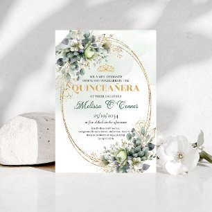 Aquarell-Grün-Gold-Quinceañera-Einladung Einladung