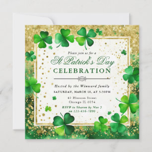 Aquarell Grün & Gold Shamrock St. Patrick's Day Einladung