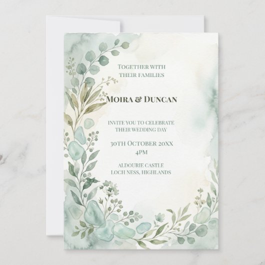 Aquarell-Grün-Hochzeit Einladung (Vorderseite)