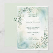 Aquarell-Grün-Hochzeit Einladung (Vorne/Hinten)