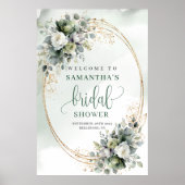 Aquarell-Grün-Hochzeitsdusche-Willkommensschild Poster (Vorne)