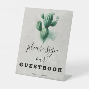 Aquarell-Grün-Kaktus-Hochzeitsgästebuch-Signierung Sockelschild