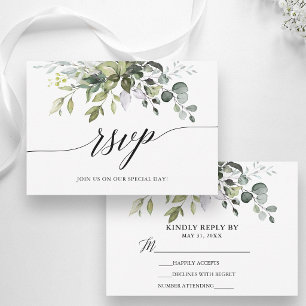 Aquarell-Grün-Kalligrafie-Hochzeit RSVP Karte