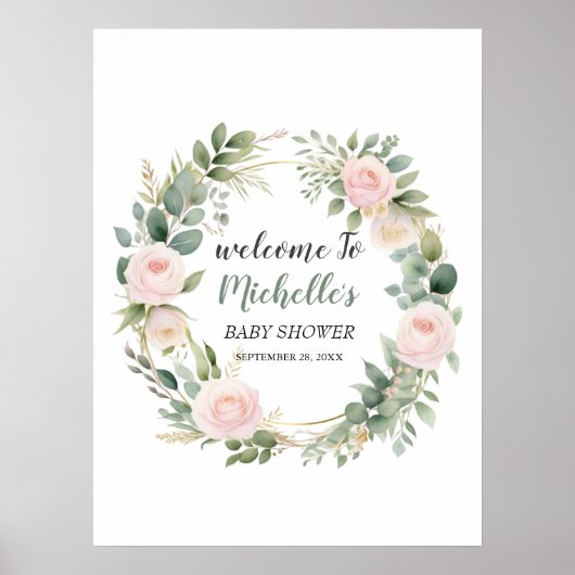 Aquarell Grün Mädchen Dusche Begrüßungszeichen Poster (Vorne)
