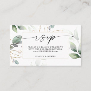 Aquarell-Grün mit Salbei und Gold-RSVP-Karte Visitenkarte