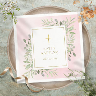 Aquarell Grün Pink Taufe Taufgeschenk Serviette