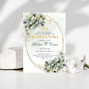 Aquarell-Grün-Quinceañera-Einladung in Salbeigrün Einladung