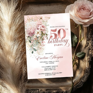 Aquarell-Grün-Roségold-Einladung zum 50. Geburtsta Einladung