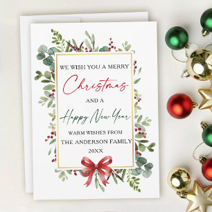 Aquarell Grün Rot Schleife Weihnachten Neujahr