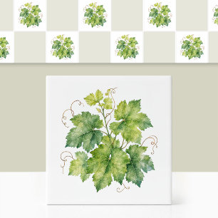 Aquarell-Grün-Trauben-Blatt-Efeu-Blattmuster Fliese