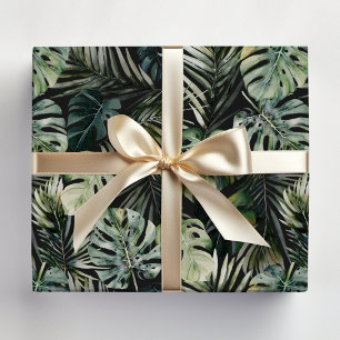 Aquarell-Grün-Tropischer-Wald-Blätter-Muster Geschenkpapier Set