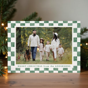 Aquarell Grün und Cream Gingham Weihnachtsgebäck F Feiertagskarte