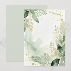 Aquarell-Grün und goldene leere Hochzeit Einladung
