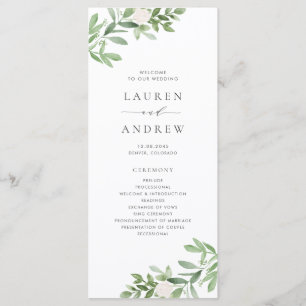 Aquarell Grün und weiße Blumen Hochzeit Programm