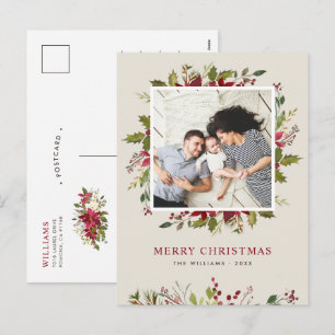 Aquarell-Grün-Weihnachts-Fotogruß Feiertagspostkarte