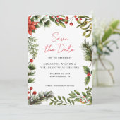 Aquarell-Grün-Weihnachtshochzeit Save The Date (Stehend Vorderseite)