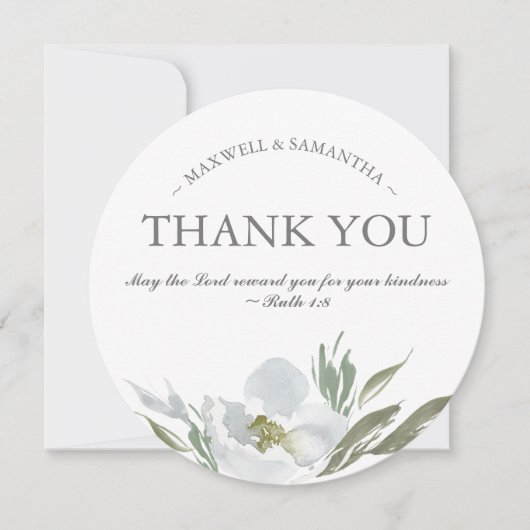 Aquarell Grün, Weiß und Grau Vielen Dank Einladung (Vorderseite)