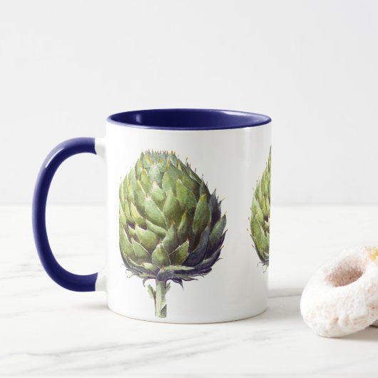 Aquarell-Grünartischocken-Kunst Tasse (Mit Donut)