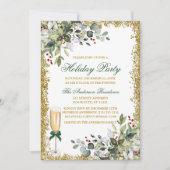 Aquarell Grüne Berries Glitzer Holiday Party Einladung (Vorderseite)