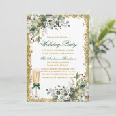 Aquarell Grüne Berries Glitzer Holiday Party Einladung (Stehend Vorderseite)