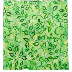 Aquarell grüne Blätter auf einem gelb-grünen Hinte Duschvorhang