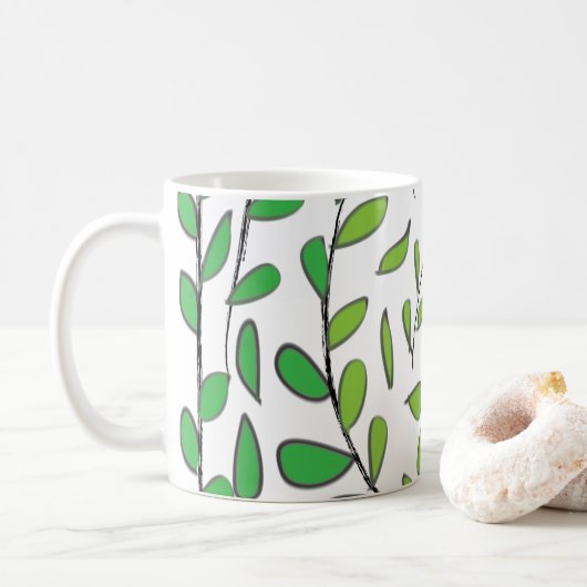 Aquarell Grüne Blätter Kaffeetasse (Mit Donut)