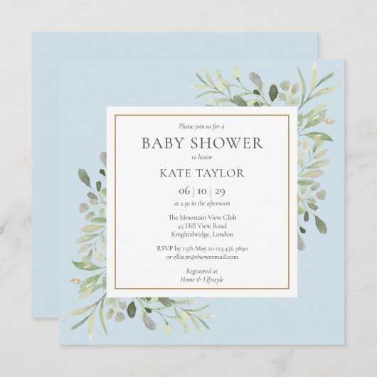 Aquarell Grüne Blue Baby Boy Dusche Invitati Einladung (Vorne/Hinten)