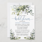 Aquarell Grüne Dusche Dusty Blue Script Einladung (Vorderseite)