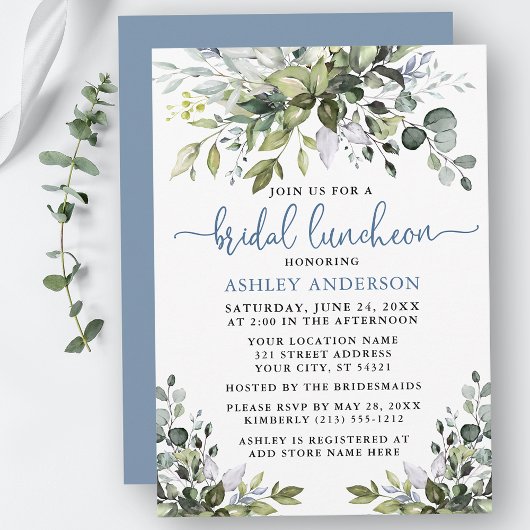 Aquarell Grüne Dusty Blue Bridal Luncheon Einladung