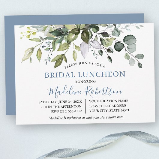 Aquarell Grüne Dusty Blue Bridal Luncheon Einladung