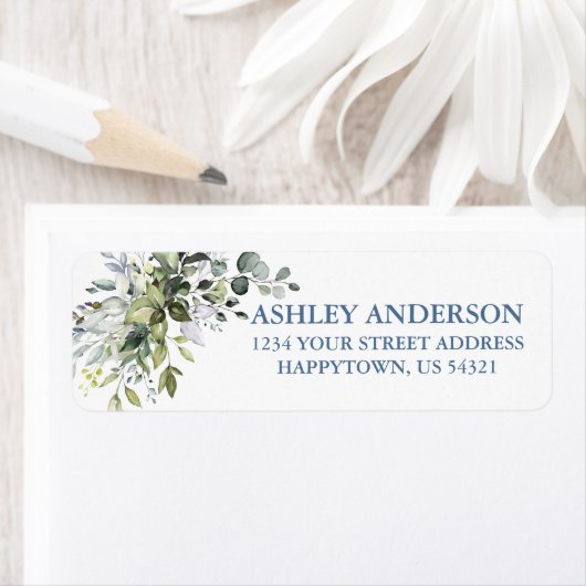 Aquarell Grüne Dusty Blue Rücksendeadresse (Insitu)