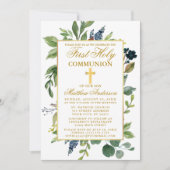 Aquarell Grüne Erste Kommunion Gold Einladung (Vorderseite)