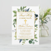 Aquarell Grüne Erste Kommunion Gold Einladung (Stehend Vorderseite)