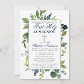 Aquarell Grüne Erstklassige Kommunion Foto Einladung (Vorderseite)