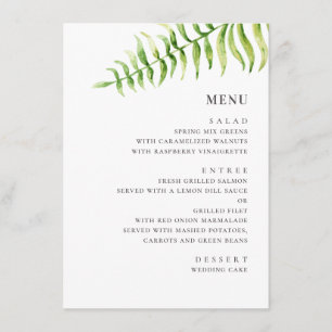 Aquarell grüne Farn. Botanische Hochzeit Grüne Pfl Menükarte