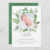 Aquarell Grüne Geburtsankündigung Foto-Karte Ankündigung (Vorne/Hinten)