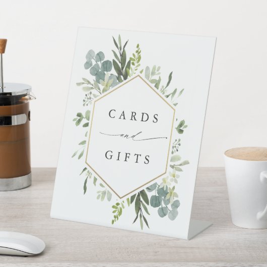 Aquarell Grüne Gold Hexagon Karten und Geschenke Sockelschild (In SItu)